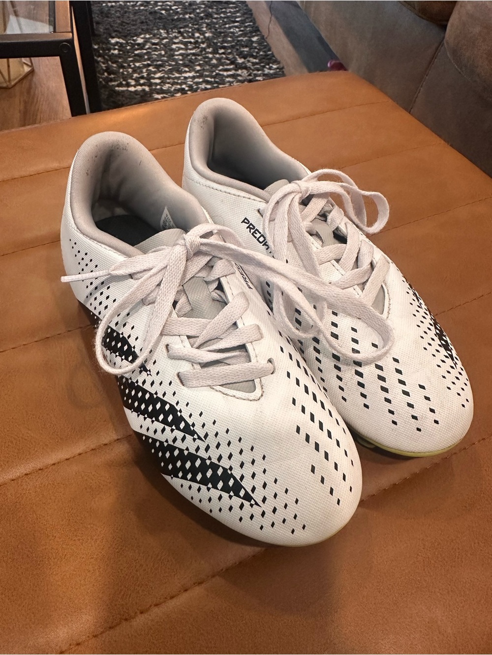 Adidas White, Black, and Lime Green Predator Soccer Cleats